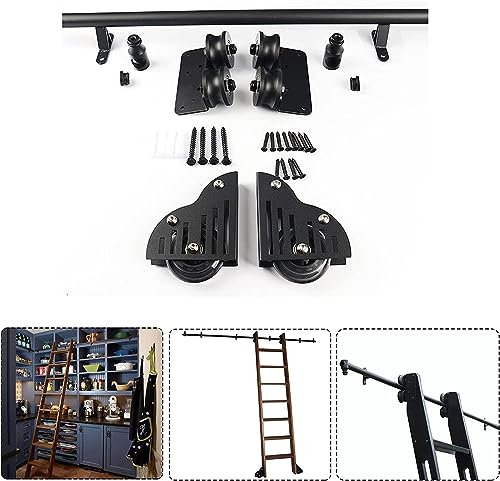 Schiebetür-Hardware-Kit, 1 m, 2 m, 3 m, 4 m, 5 m, 6 m | Schiebeleiter-Schienen-Set, Schrank-Set | Bibliotheks-Rollleiterschienen-Hardware | Rundrohr-Rutsche aus Kohlenstoffstahl (G
