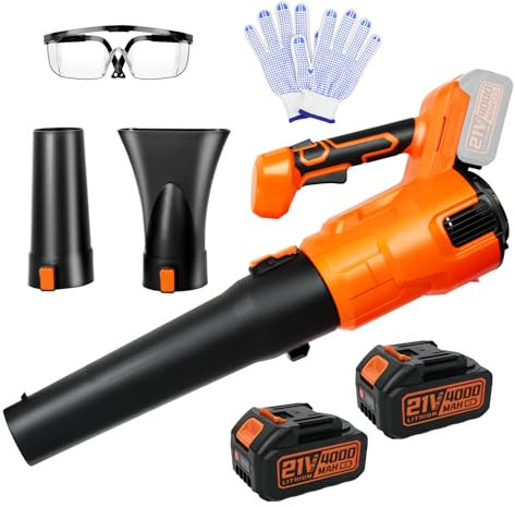 DODOWIN Leaf Blower Cordless, Garden Blower with Two 21V 4.0Ah Battery & Charger, 2 Speed Mode & Battery Indicator, Lightweight Garden Leaf Blower for Cleaning Garden Patios Driveway Leaves Wood Chips