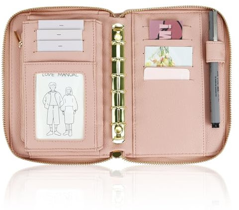 A7 Geldumschläge, Leder, Geldumschläge, Geldbeutel, Budgetplaner, PU-Ledereinband, Notizbuch mit Reißverschluss, 6 Ringe, nachfüllbar, Geldbeutel, Organizer für Bargeld, Budgetierung und Sparen (nur