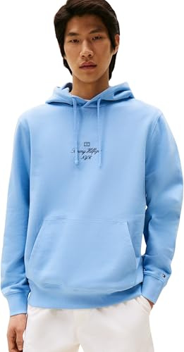 Tommy Hilfiger Sweat à Capuche Homme Outline Flag Script avec Capuche, Bleu (Cloudy Blue), L