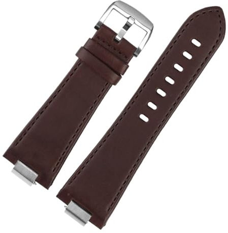 FRSWEQY 1853 Lederarmband mit konvexem Ende, passend for Tissot PRX-Serie, Riemen, T137.407, T137.410, Herrenarmband, Handschlaufe, 26 x 12 mm(B brown silver)