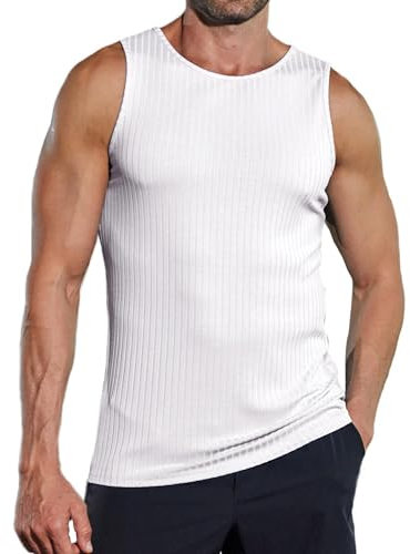Weardear Herren Tanktop Gerippte Trainingshirt Ärmelloses Achselshirt Atmungsaktiv Sportshirt Fitness Muskelshirt Slim Fit Unterhemd Leicht Running T-Shirts Weiß 2XL