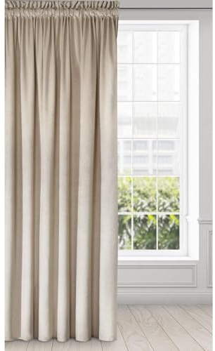 Eurofirany Melanie Vorhang Samt Velvet Kräuselband -1 STK. Weich Edel Gardine 200g/m² Elegant Glatt Einfarbig Flauschig Modern Klassisch Wohnzimmer Schlafzimmer, 140x270 cm, Beige