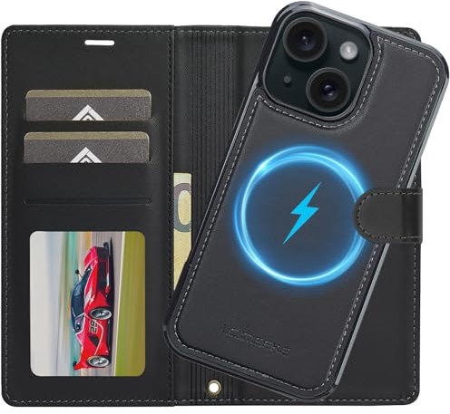 Ailicici für iPhone 15 Hülle, 2-IN-1 Abnehmbare magnetische Hülle, Kabelloses Laden, Kartenfach Leder Case, Handyhülle RFID Klapphülle, Schutzhülle für iPhone 15 Hülle