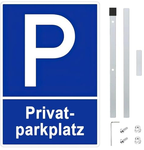 Privatparkplatz Schild Einfach zu Montieren(20X30cm), Parkplatzschild mit Pfosten Schilder, Privatparkplatz Schild mit Pfosten und Kennzeichen für UV-beständig, Wasserfest, Rostfrei, mit Bohrlöcher