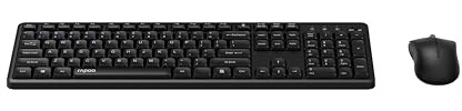 Rapoo I Kabellose spanische QWERTY-Tastatur und Maus (8150M, leise, 1300 DPI, 2,4 GHz, Batterien), Schwarz | 8150M, leise, 1300 dpi, 2,4 GHz, Batterien