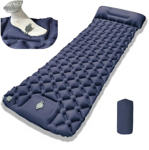 Matelas isolant auto-gonflant (version améliorée) - Matelas gonflable épissable de camping avec pompe à pied et coussin - Matelas auto-gonflant avec une meilleure façon de gonfler - 600 g - Facile à