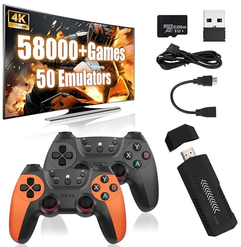X2 ULTRA Retro Game Stick Pro - 4K Gaming Console with 64/128/256GB Memory, Supports over 37,000/42,000/60,000 retro games across 50+ emulators, Plug & Play Retro Games for TV (orange-256g)