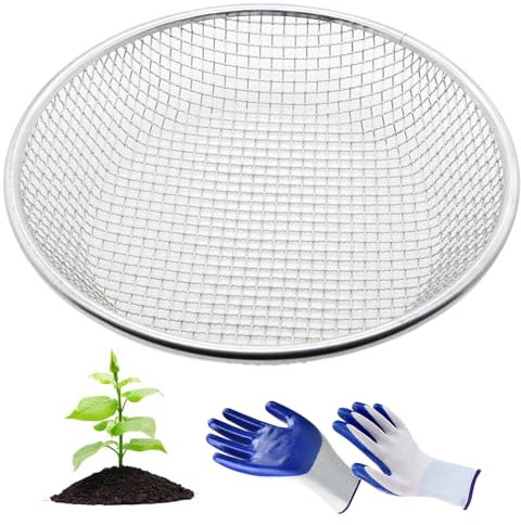 Lanovuto Gartensieb 30 cm, Sieblochgröße 6 mm, Metall Kompostsieb, Erdsieb, Sandsieb, Durchwurfsieb für Erde, Kompost, Saatgut