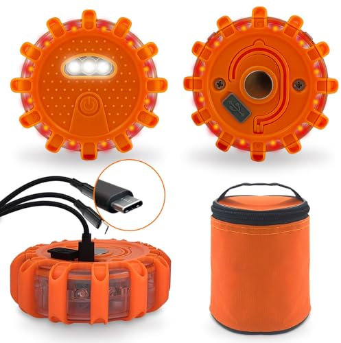 3 Stück Warnleuchte Auto,Road Flare Signal,wiederaufladbare magnetische LED-Warnleuchte,3-In-1-Ladekabel, Warnblinkleuchte mit 9 Blinkmodi, LED Warnlicht für Auto Boot Schiff