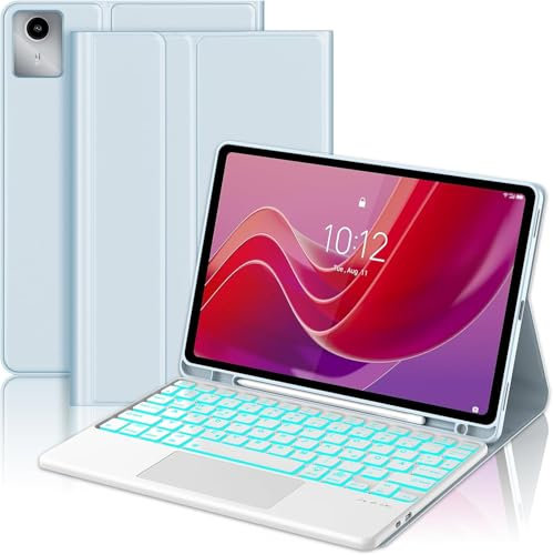 Occtingkind, Tastiera per Lenovo Tab M11, custodia con tastiera per Lenovo Tab M11 11 pollici, tastiera magnetica rimovibile Bluetooth, layout QWERTZ, USB C, trackpad, retroilluminazione, blu cielo