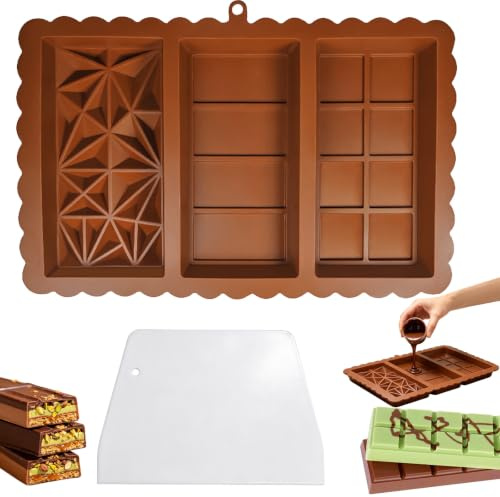 3 in 1 Chocolate Moulds Silicone, Chocolate Bar Moulds Silicone | Chocolate Mold mit verschiedene Formen, Easy to Release Thick Chocolates Mold Kit for DIY Baking Candy Maker