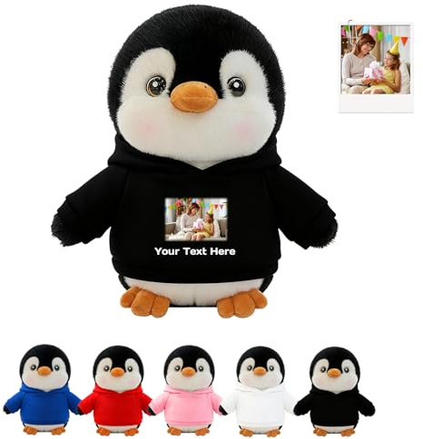 FAHOXUMR Personalisierter Pinguin Plüsch Mit Name Foto, Individueller Pinguin Kuscheltier Plüsch Als Personalisiertes Geschenk Zum Geburtstag Neujahr, 20cm
