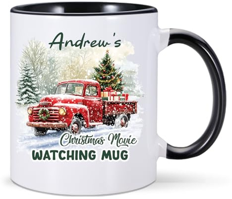EKAM Personalised Christmas Coffee Mug, Funny Movie Mug Custom with Name, Custom Festive Coffee & Hot Chocolate 11oz Mug - Xmas Gift for Christmas Eve Box, Family, Friends (Black)