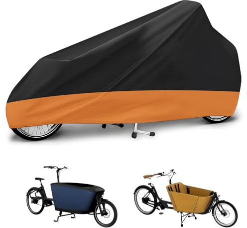 Lastenrad Abdeckung Fahrradhülle Lastenrad 420D Oxford-Stoff Fahrradabdeckung Wasserdicht Outdoor Fahrradgarage Wetterfest Lastenfahrrad Abdeckplane Abdeckung (Schwarz und Orange)