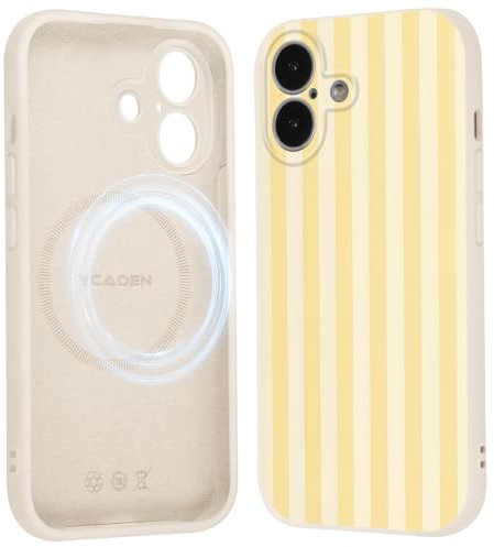 Xylota Gestreifte Handyhülle Magnetisch für iPhone 16 Hülle für Magsafe, Aesthetic Streifen Muster Motiv Design, Gelb Silikon Süßes Mädchen Frauen Schutzhülle für iPhone 16 6,1'' Case, 01