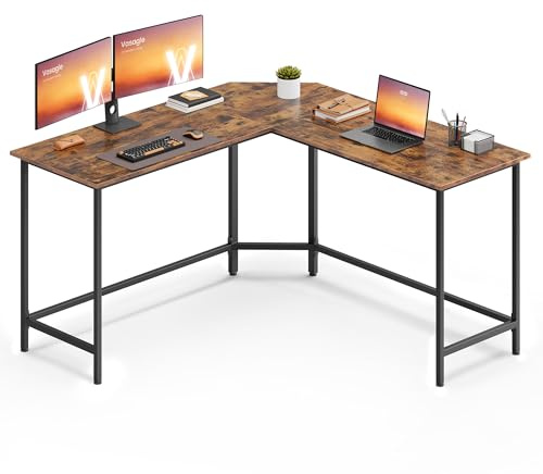 VASAGLE Scrivania per Computer a Forma di L, 140 x 140 x 76 cm, Scrivania ad Angolo, per Ufficio Studio, Marrone Vintage e Nero Inchiostro LWD73XV1