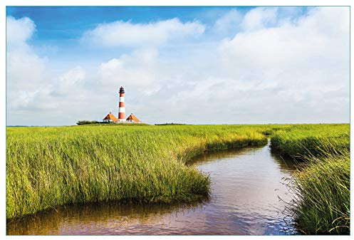 Wallario Küchenrückwand selbstklebend 90 x 60 cm, Motiv: Kleiner Bach durch Schilf auf dem Weg zum Leuchtturm | Spritzschutz abwischbar & pflegeleicht
