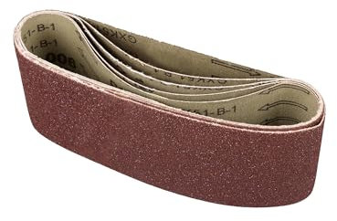 hanSe Schleifpapier Schleifband, 5 Stück (75x457mm) in Rot, jeweils 1 Band mit 40, 60, 80, 120 und 180 Körnung, Heimwerkerbedarf