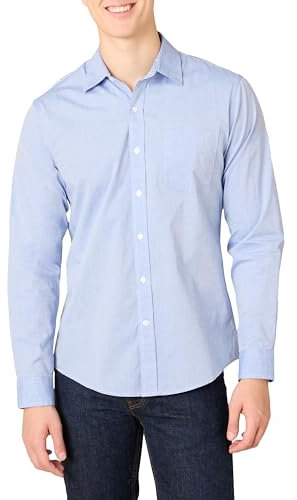 Amazon Essentials Herren Langärmeliges Hemd aus Popeline, Schmale Passform, Französisch Blau, M