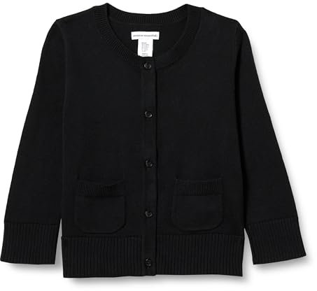Amazon Essentials Mädchen Schmal Geschnittener Uniform-Cardigan-Pullover Mit Rundhalsausschnitt, Schwarz, 2 Jahre