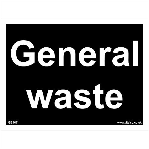 GE167 General Waste SIGN compost garbage tip trash rubbish bin refuse tidy 300mm x 200mm Sticker/Sav - White Background