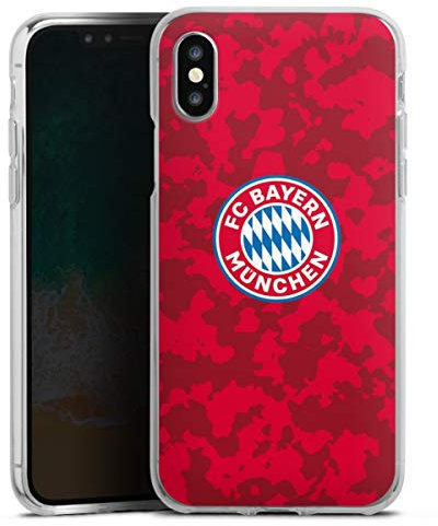 Silikon Hülle kompatibel mit Apple iPhone X Case transparent Handyhülle FC Bayern München Camouflage FCB