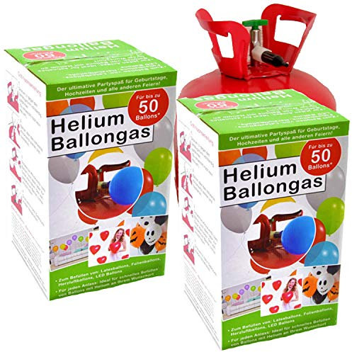 2 botellas de helio para aprox. 100 globos, 360 litros (0,36 m³)