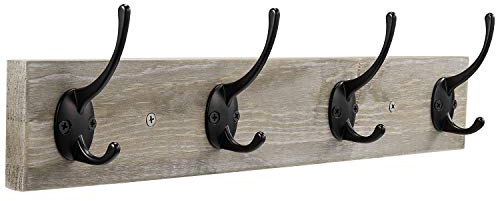 Sageme Wall Mounted Coat Rack, Wooden Entryway Vintage Rustic Coat Rack Hat Hanger Rack Zinc die-cast 4-Hook Rail for The Entryway, Bathroom, Bedroom, Kitchen, Mudroom Pinewood Alloy 4-Hook