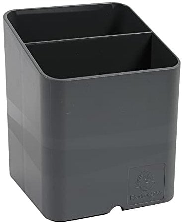 Exacompta - Ref 67707D - Pen Pot PEN-CUBE - 74 x 74 x 93mm in Size, 2 Compartments for Organising Pens & Pencils, Groove Underneath to Feed Cables - Office Mouse Grey