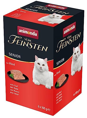 animonda vom Feinsten Senior Katzenfutter nass Nassfutter mit Rind (6 x 100g), Katzenfutter ab 7 Jahren, ohne Getreide ohne Zucker, mit frischen, fleischigen Zutaten