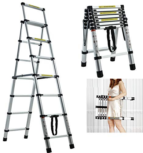 6+7 Step Ladder Aluminium Lightweight Heavy Duty Tall Stepladder 150kg/330lbs Capacity Anti Slip Safety Ladder EN131 Standard