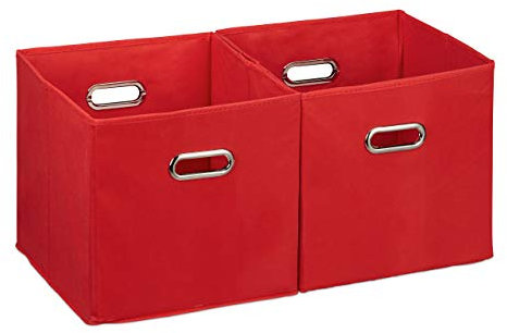 Relaxdays 2 x Aufbewahrungsbox, Regalkorb ohne Deckel, Faltkiste mit Griff, Regalbox faltbar, Stoffbox quadratisch, 30 cm, rot