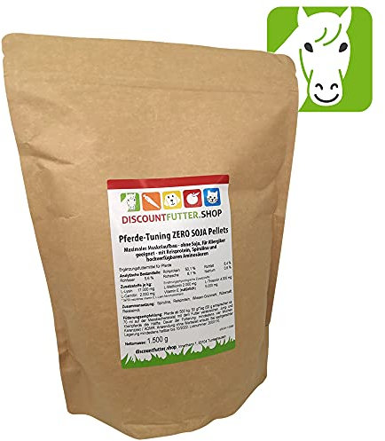 discountfutter.shop Pferde Tuning Zero Soja Pellets mit Reisprotein 1,5 kg I Alge Spirulina, GMO frei, reich an Aminosäuren Carnitin Methionin Threonin Lysin I Pferdefutter für Muskelaufbau