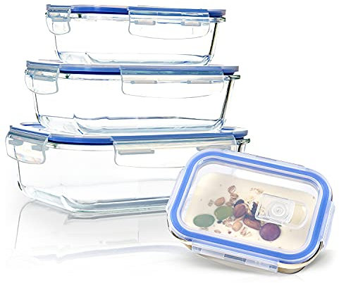 bambuswald© Bocaux de conservation anti-fuite, bocal à couvercle hermétique, lot de 4 | récipients en verre verrouillables et empilables 370ml 640ml 1040ml 1520ml -moule pour le four moule à soufflé