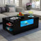 AWOOOD Coffee Table for Living Room,Side Table Modern Wooden Centre Table,Gloss Coffee Tables for Home (Black Table+LED Light)