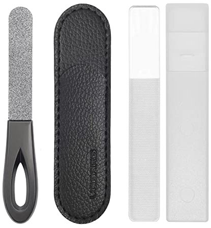 VOGARB Toe Nail Files for Thick Nails, 3.6inch Small Double Sided 180 Diamond Grits Metal Emery Boards Stainless Steel Toenail File with Case, Black (1 Pack(B))