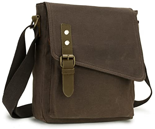 MayBlosom Umhängetasche Klein für Herren Canvas Messenger Bag | wasserabweisend,7 Fächer, Lederdetails, verstellbarer Gurt, Büro, Uni, Reisen, Berufstätige, Studenten, Pendler