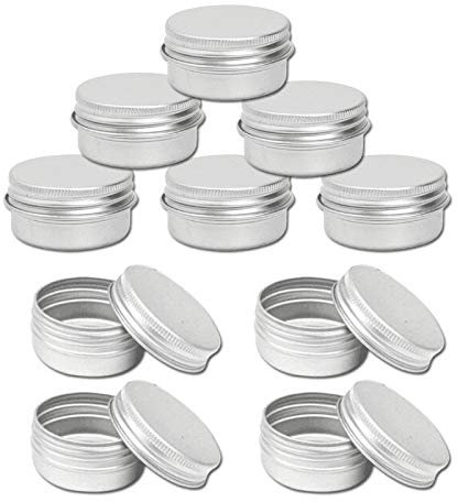 Rfvtgb 25Pcs Aluminum Tin Jars, 15ml Empty Ointment Cosmetics Container Pots with Screw Lids, Round Small Metal Tins Jars for Cream, Sample, Powder, Candle, Makeup Storage(15ml)