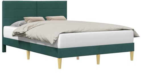 vidaXL Bettrahmen mit Kopfteil Dunkelgrün 140 x 190 cm Stoff, Moderner Bettrahmen für Dein Schlafzimmer, Elegantes rechteckiges Design, schicke Wohnmöbel, stilvolle Schlaflösung, Cooler Akzent