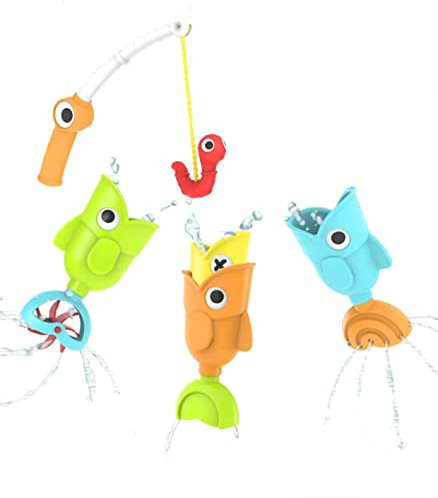 Yookidoo Bad-Angelspielzeug – 4-teiliges Baby-Bade-Angelrutenspielzeug-Set – Fangen Sie 3 magnetische Fische mit 3 verschiedenen Aktionen – für Schwimmbad oder Badewanne (Alter 2+) (Blisterpackung)