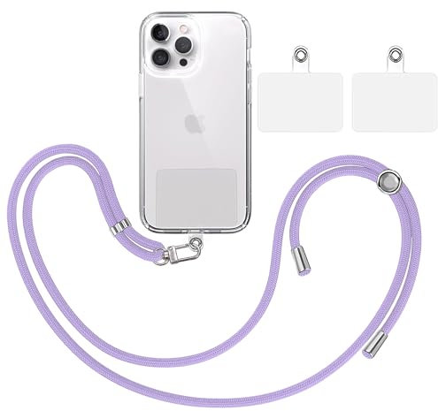 TBOC Band Handykette Schlüsselband Kette Handyschnur [Lila] + 2 Zusätzliche Befestigungspatches Aufhängen Nacken Universal Handy - Pad Handyband Patch Karabiner Hülle Handyhülle Lanyard