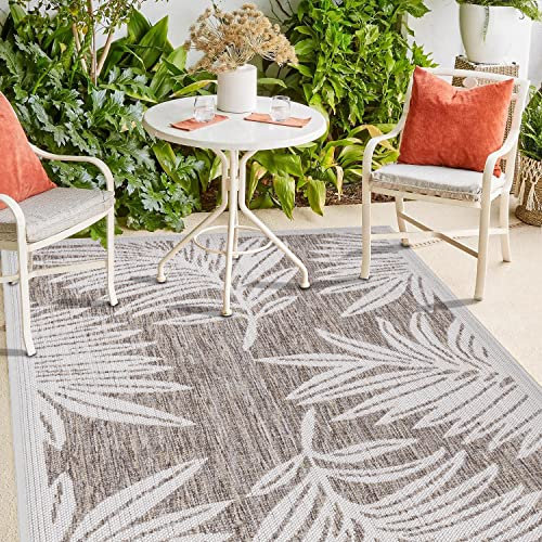payé Outdoor Teppich Wetterfest - 240x340cm - Beige Weiß - Pflanzen Muster - Teppiche für Terrasse Balkon Garten Indoor