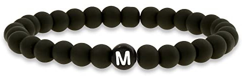 Made by Nami Personalisiertes Buchstaben-Armband - Glas-Perlen Pärchen-Armband - Damen Herren Perlen-Armband individualisiert Initialen A-Z Gravur - Freundin Freundschaftsarmband Geschenk (A, Schwarz)