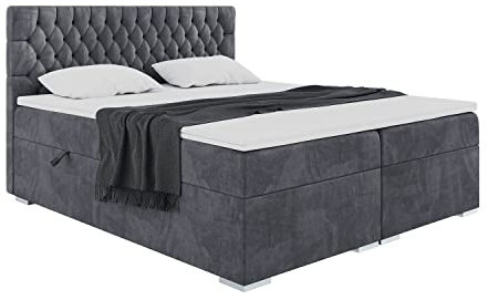 MEBLINI Boxspringbett mit Bettkasten - Gepolstert Doppelbett mit Matratze und Topper - Polsterbett mit Stauraum - Bett mit Kopfteil - Stauraumbett - Dalia - 180x200 - H3/Dunkelgrau Samt