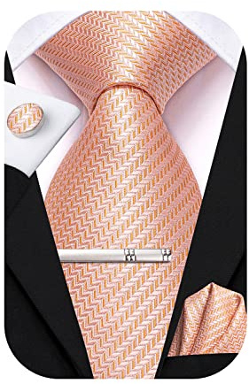Hi-Tie Cravate en soie pour homme - Motif cachemire rayé - Avec boutons de manchette carrés