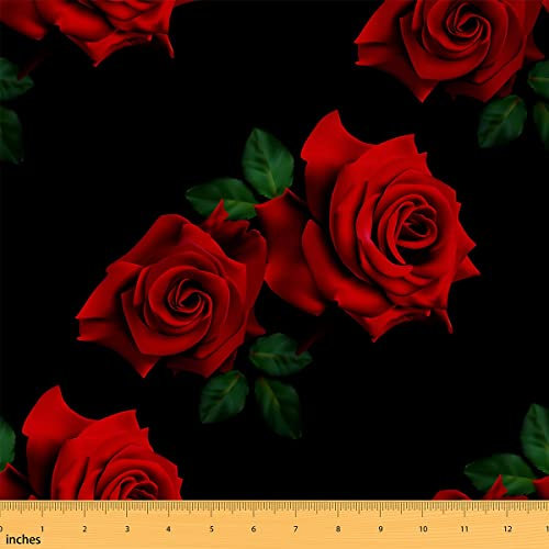 Feelyou 3D-Rosenstoff von The Yard – Blumendruck-Polsterung für Stühle, Outdoor und Garten – romantisches botanisches Polstermaterial, 2,7 m, Rot / Schwarz