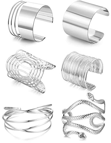 ORAZIO 6 Stück Arm Manschette Oberarm Band Manschette Armband Armreif für Frauen Silber Gold Verstellbares Armband Set Minimalistisch Hochzeit Arm ArmbandModeschmuck