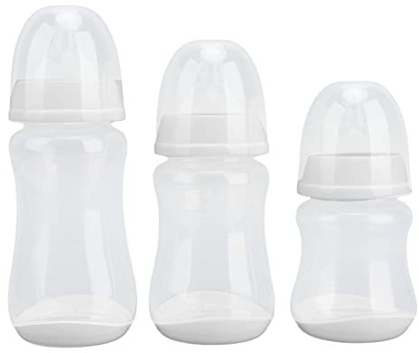 3 Stück Neugeborenen-Babyflasche, Kleinkind-Milchflasche mit Nippel mit Natürlicher Reaktion, PP-Silikon, Weich, Sicher, Anti-Drop-Neugeborenen-Flasche – 180 240 300 Ml(Weiß)