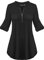Odosalii Bluse Damen V-Ausschnitt Elegant Reissverschluss 3/4 Ärmel Shirt Karriere Schwarzer Hemden